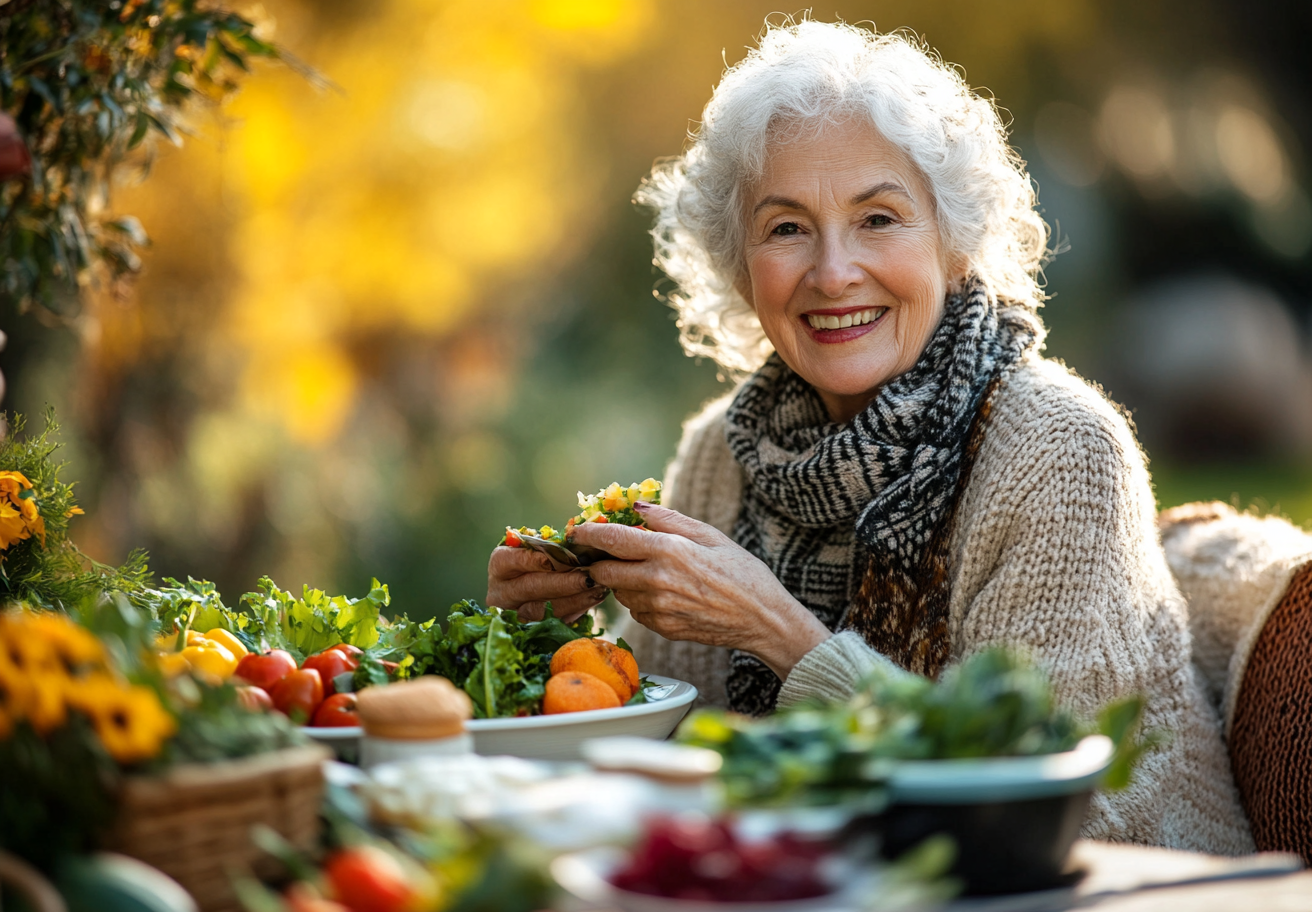 Щаслива пара старшого віку насолоджується здоровою їжею